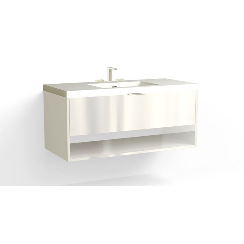 Modo 48" W Wall Mounted Single Bathroom Vanity, Glossy White/Single, Charred, Polished Nickel