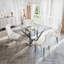 Table de salle à manger en verre avec base en verre et 4 chaises en velours-106913230-106913234