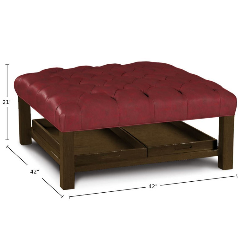 Nixxon Upholstered Ottoman, Burgundy Genuine Leather