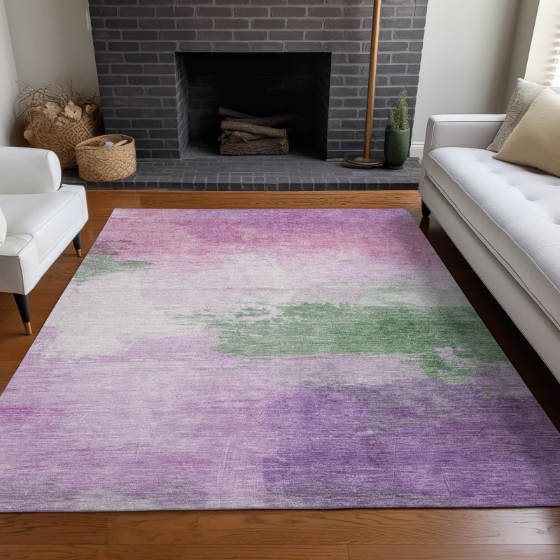 Machine Washable Multicolor Synthetic Rectangular Rug