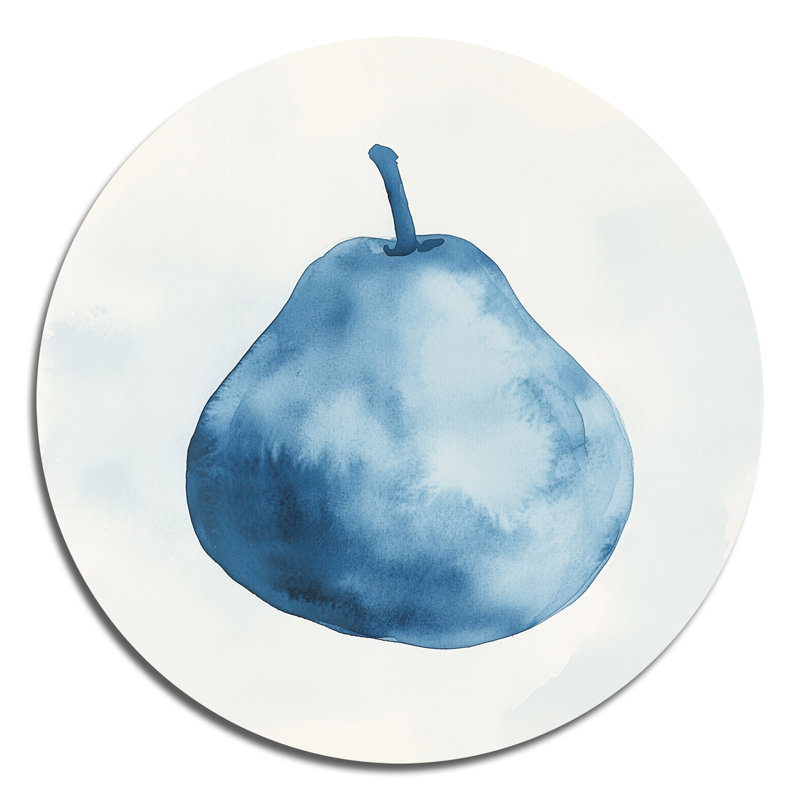 Cool Blue Minimal Pear Fruit Study I - Blue Artistic Wall Decor, 16" H x 16" W