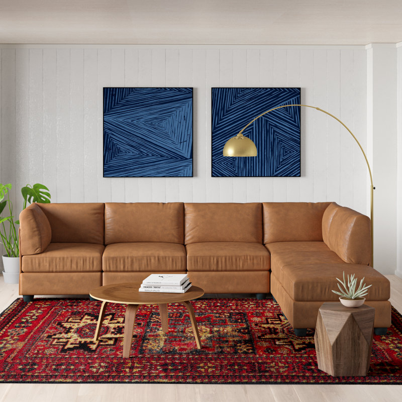 Canapé modulaire large avec repose-pieds, Ginger Faux Leather