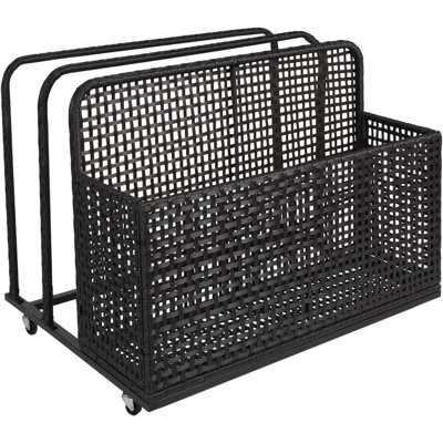 Serviteur de piscine en rotin PE noir avec double couche noire