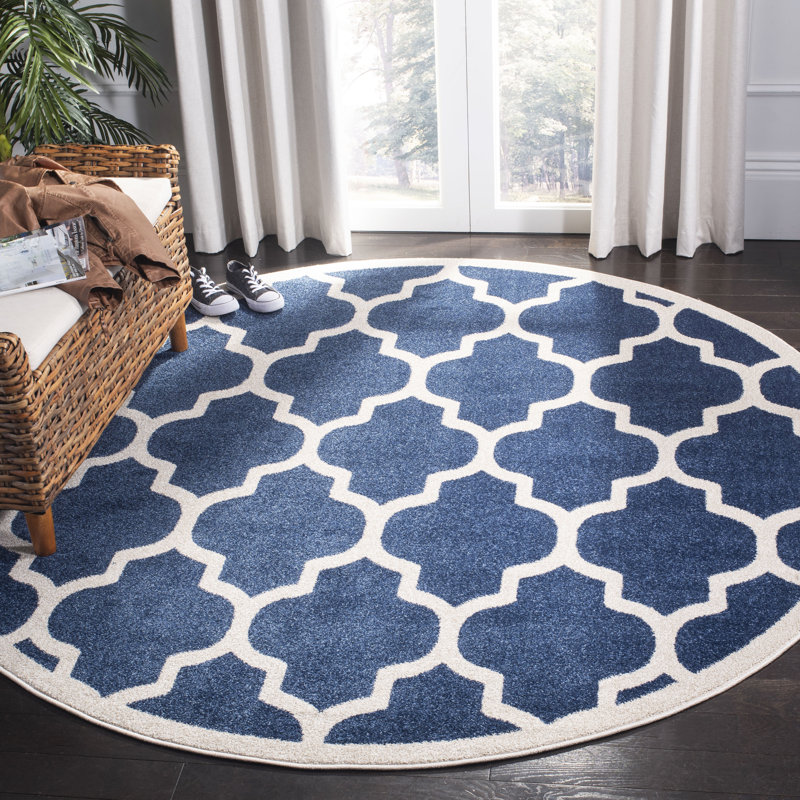 Ammundsen Geometric Navy Area Rug, Round 5'