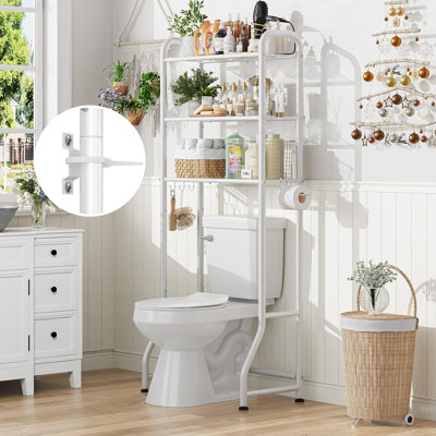 Rangement de salle de bain à 3 niveaux au-dessus de la toilette Gallaway - Organisateur de salle de bain en métal avec porte-papier hygiénique et 3 crochets