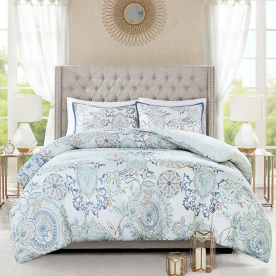 Housse de couette en coton 3 pièces avec literie réversible à motifs floraux et géométriques