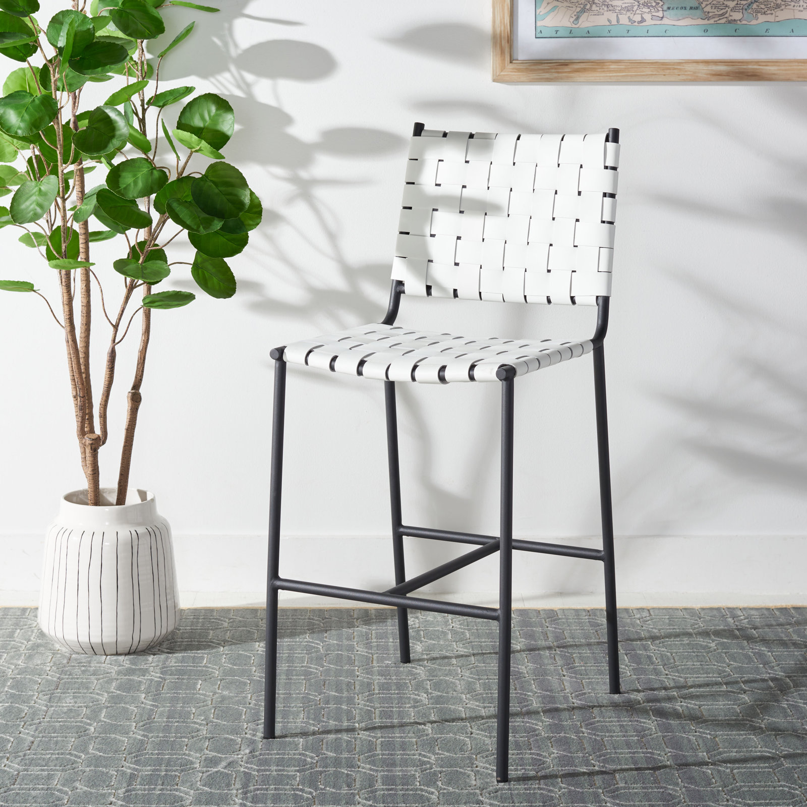Cass 26" Bar Stool, Black, White