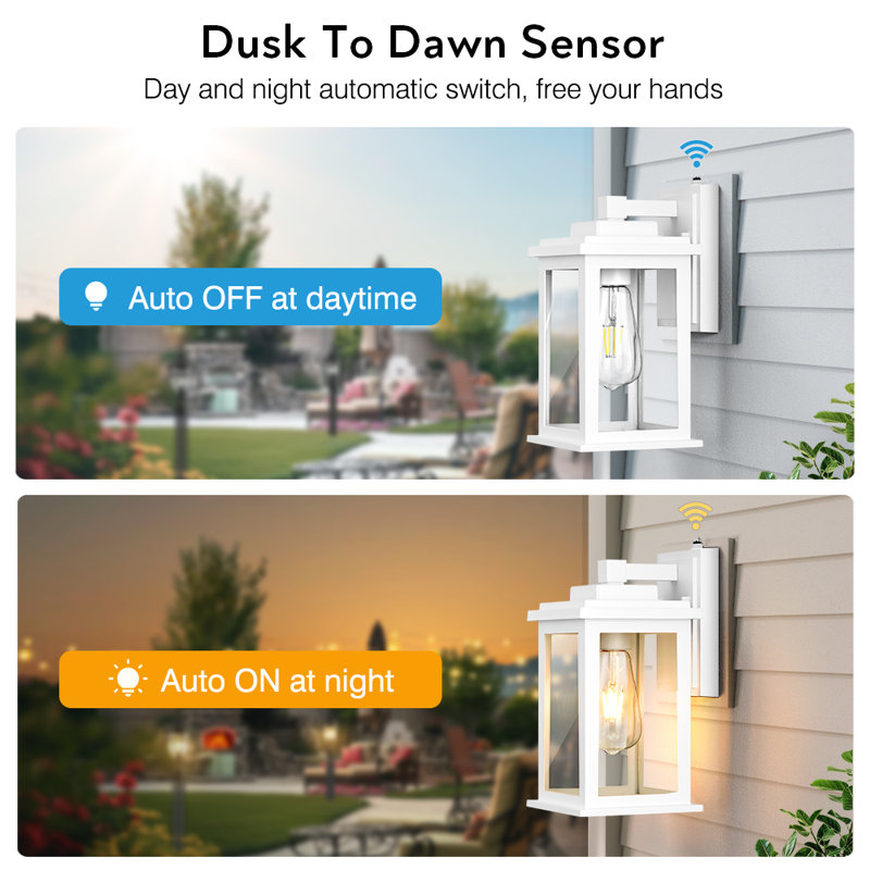 2 Pack White Outdoor Wall Lights, Dusk to Dawn Exterior Lighting Fixtures Wall Mount, White