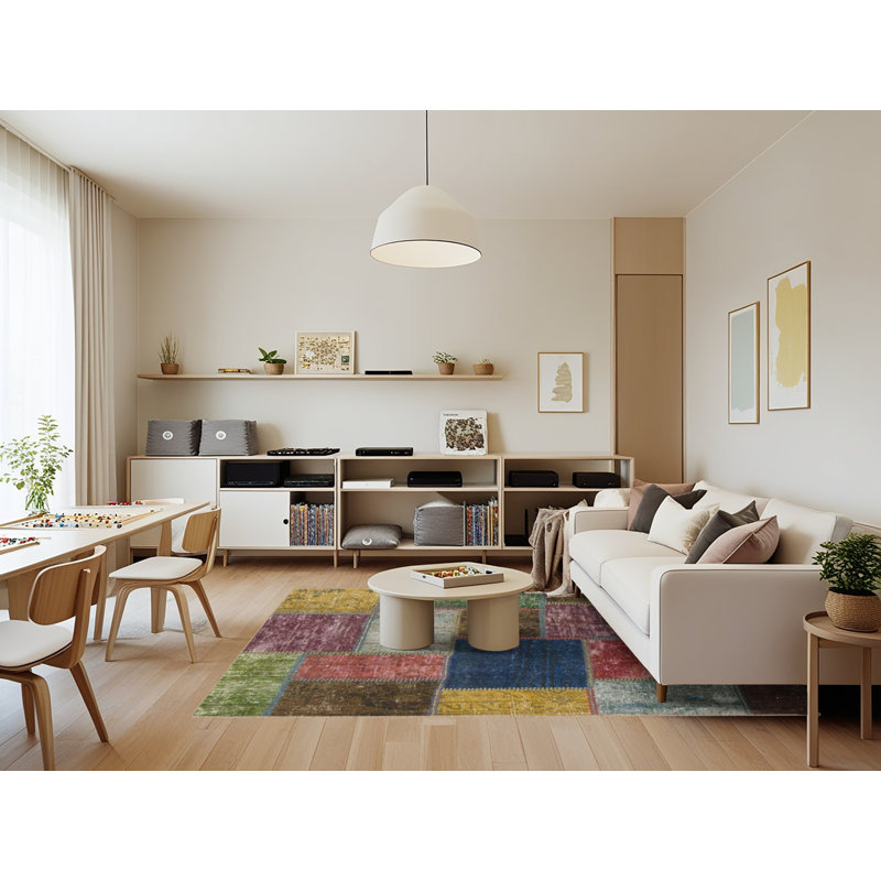 Tapis décoratif multicolore à motif abstrait, Rectangle 7 pi x 9 pi