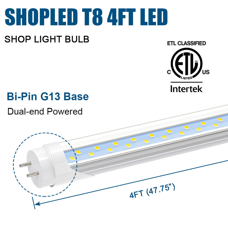 Ampoules à DEL G8 à deux broches T8 4FT, 24W, 3000LM, 5000 K