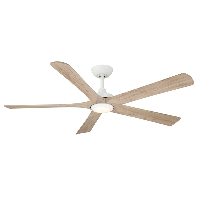 Seressa 56" 5CCT LED Smart Ceiling Fan, Bleached Wood, White