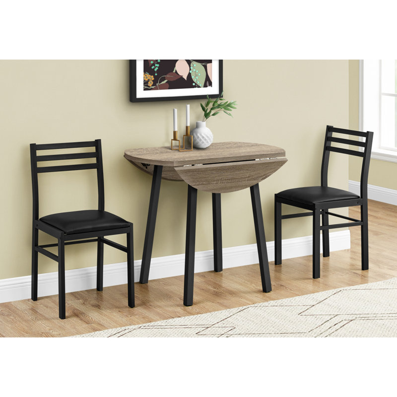 Ensemble de table de salle à manger, ensemble de 3 pièces, petit, abattant 35 po, cuisine, métal noir, contemporain, moderne