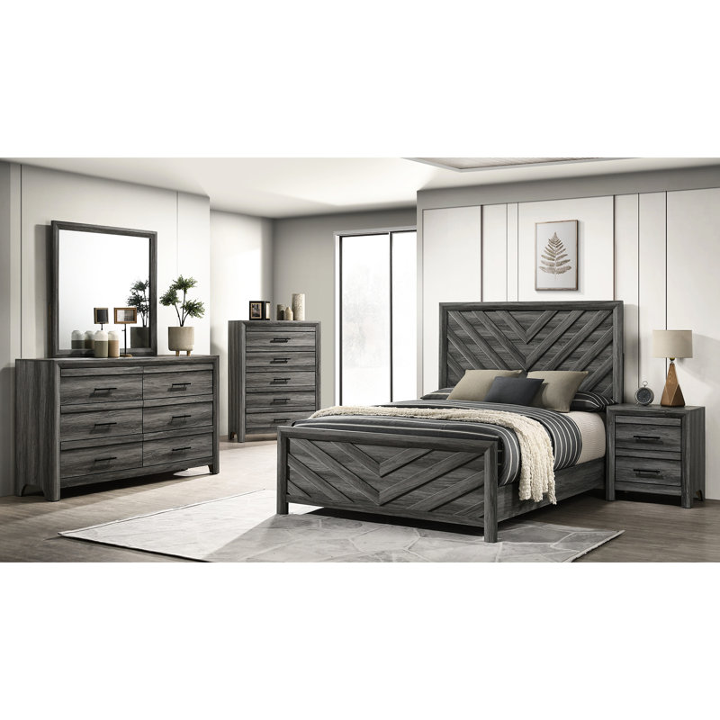 Lit double en bois gris - avec une tête de lit élégante pour la transformation de la chambre à coucher