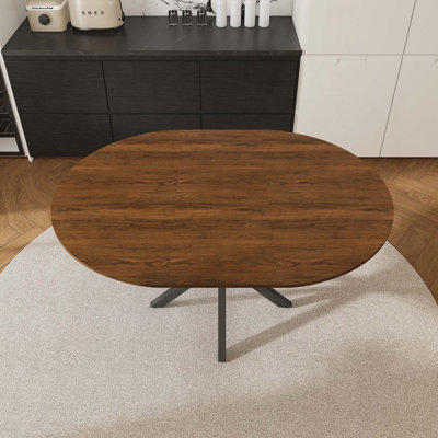 Table de salle à manger rétractable extensible ronde avec base en acier au carbone - Placage de bois massif, 42 po à 58 po