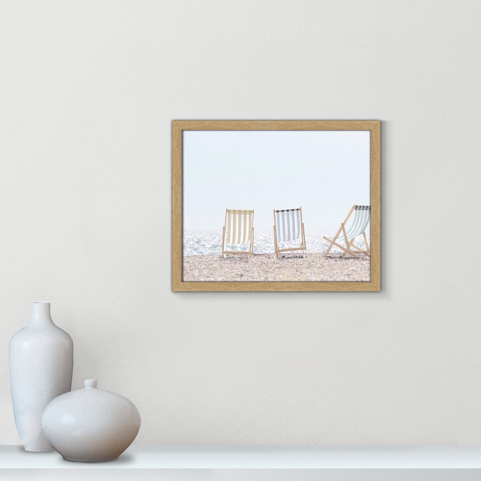 Adriatica "Beach Chairs" Print by Leah Straatsma, 16" H x 19" W x 1.25" D, Natural