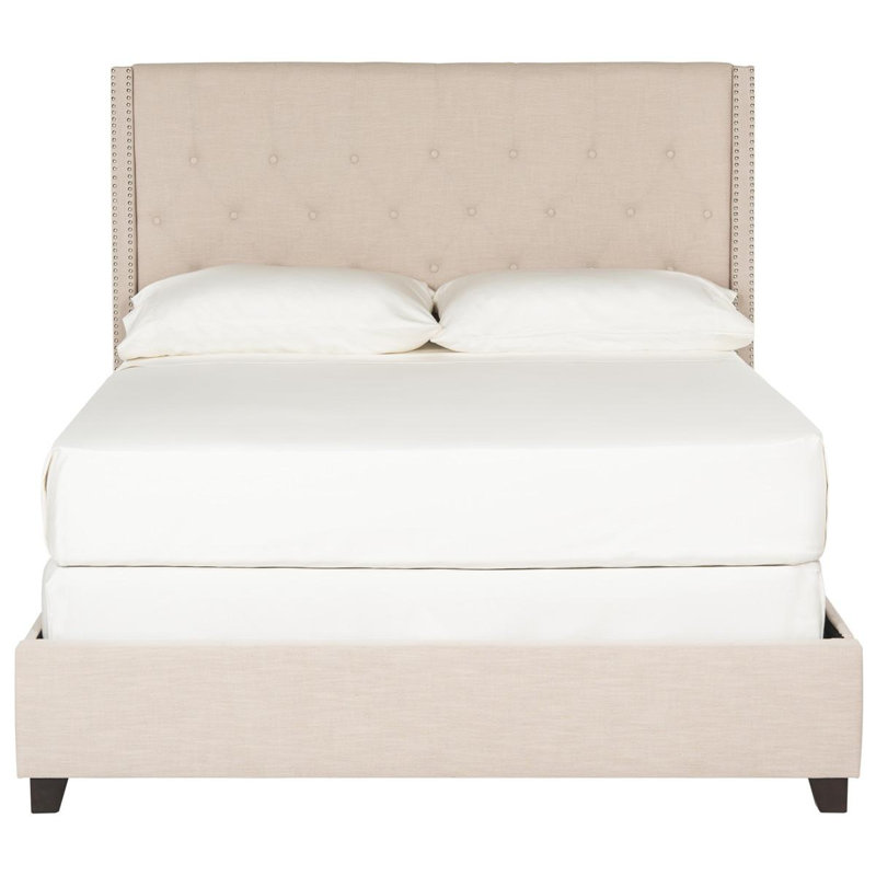 Wampler Upholstered Standard Bed, Full, Beige Linen