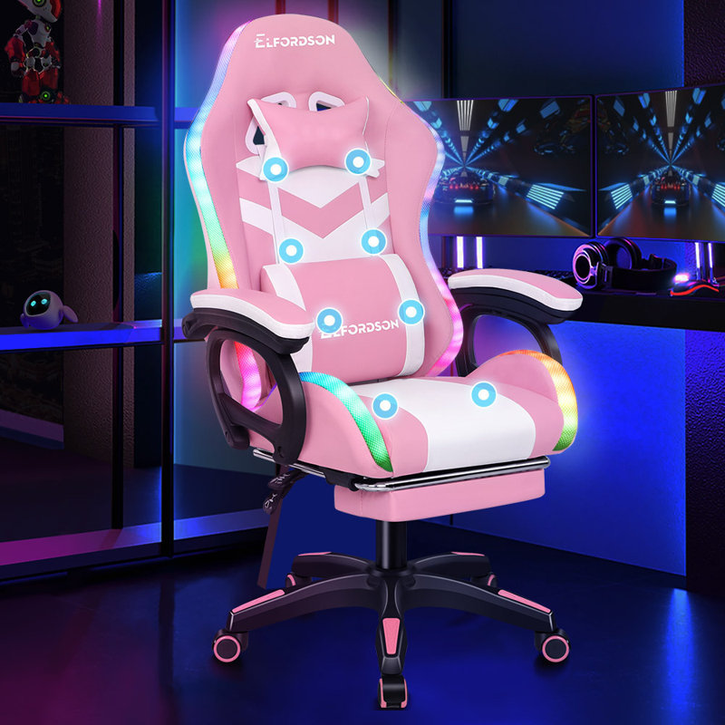 Brayden Studio Gaming Chair with Headrest, Faux Leather, Pink