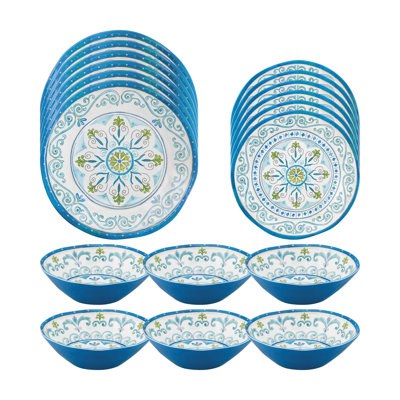 Medallion 18 Piece Melamine Dinnerware Set Plate and Bowl Set - Service for 6