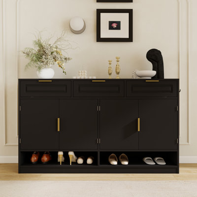 Buffet 59 po en bois avec 3 tiroirs et tablette réglable, armoire multifonctionnelle avec rangement ouvert