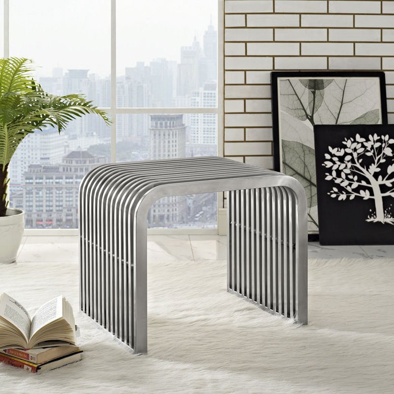 Modway Pipe Stainless Steel Bench, 16.5" H x 46.5" W x 15.5" D