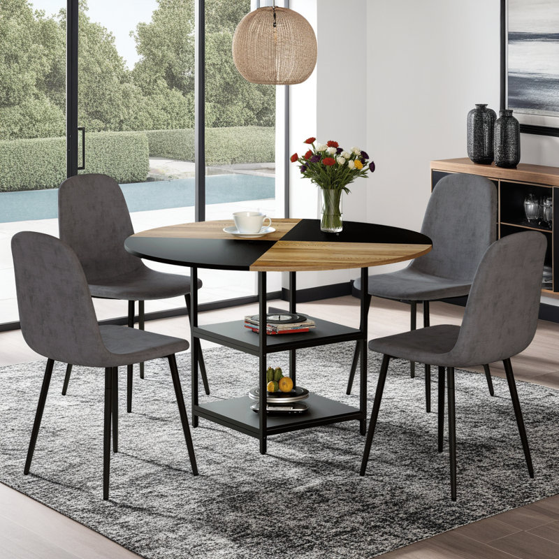 Table & 4 Chairs Set, Double-layer Storage, 47.3", Gray