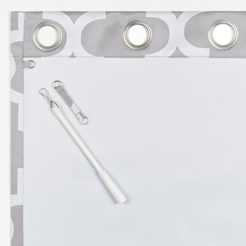 Silver Geometric Polyester Room Darkening Curtain Panel