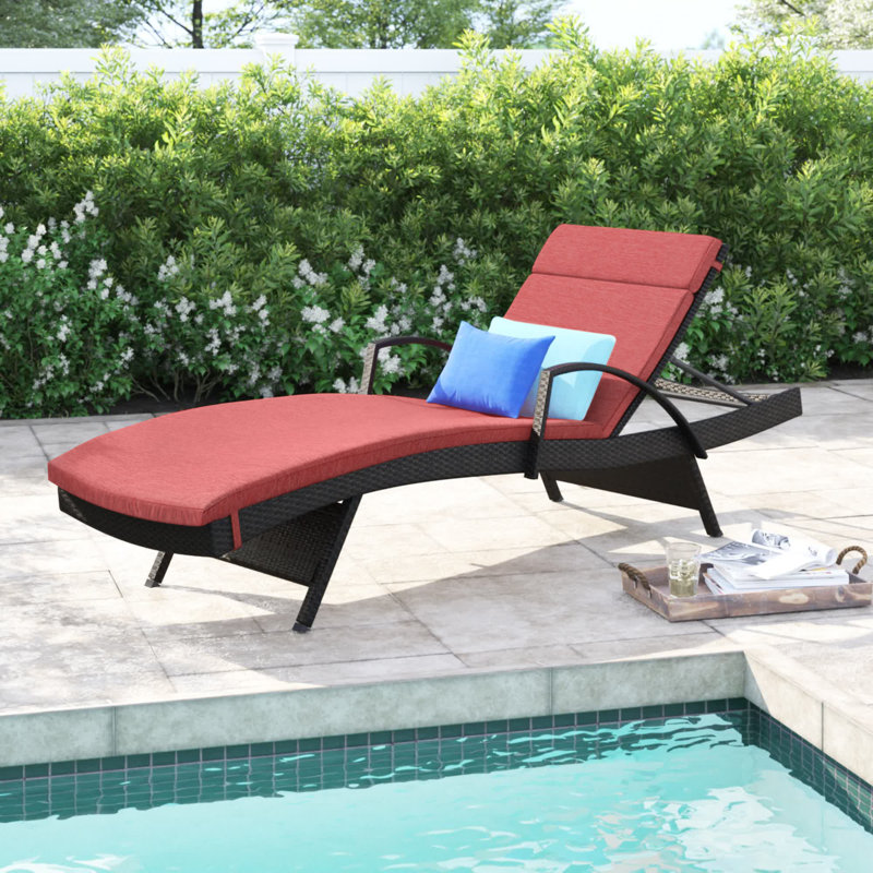 Billur Outdoor Chaise Lounge , Cushion Included, Red