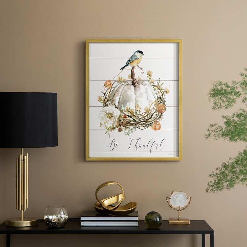 «Be Thankful Bird», reproduction encadrée - bois massif, H 21 po x l 17 po, Doré