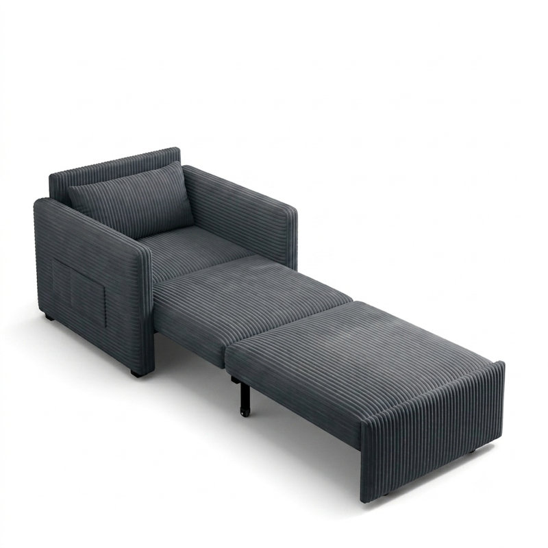Modern Accent Chair with Side Pocket, Extra Long Convertible 4-in-1 Sleeper Chair in Corduroy Fabric, for Living Room, Study, or Bedroom