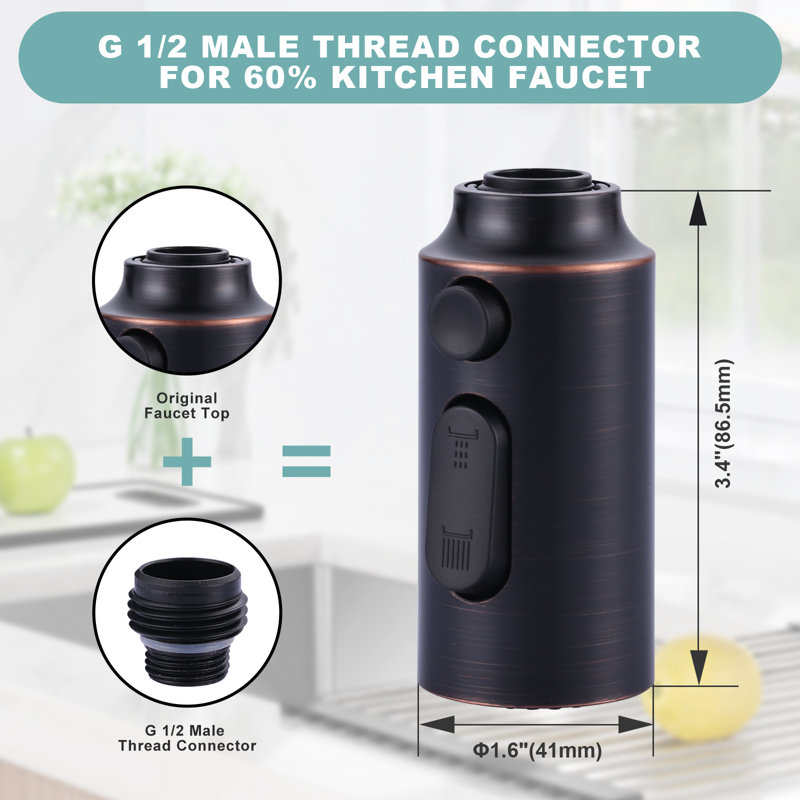 Robinet de cuisine rétractable 3 fonctions avec douchette de rechange et 9 adaptateurs, Oil Rubbed Bronze