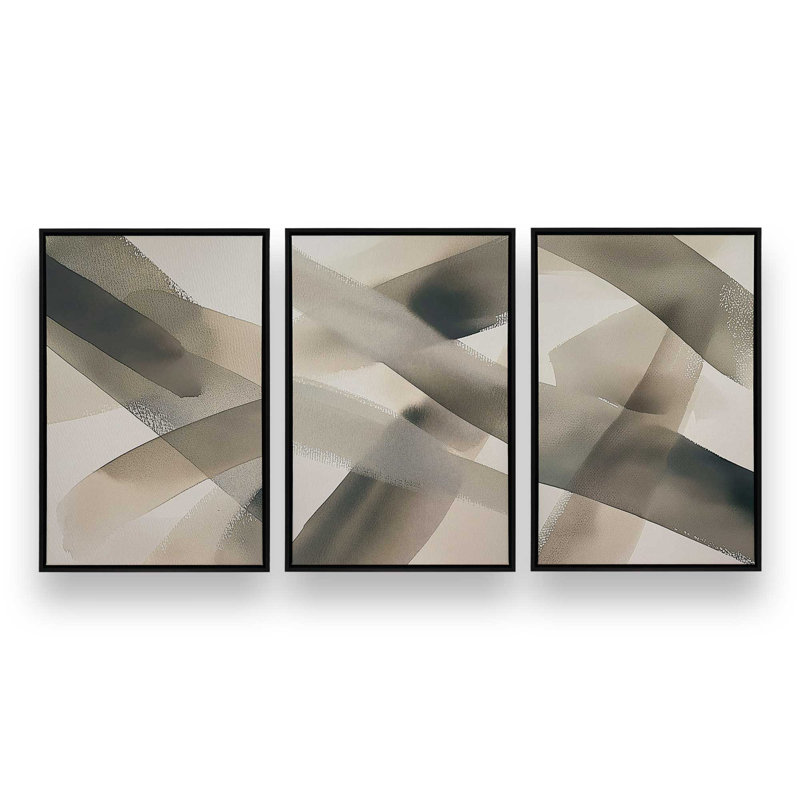 Ensemble de 3 impressions Shadows in Motion, 18 po x 12 po, Cadre flottant noir satiné