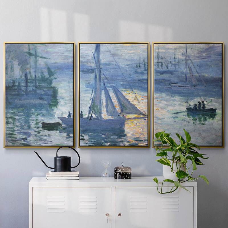 " Monet " 3 - Pieces, Gold Framed, 24" H x 48" W x 2" D