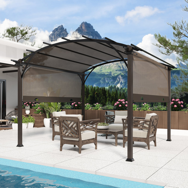 11,4 pi L 11,4 pi. Pergola en aluminium avec auvent, Brun