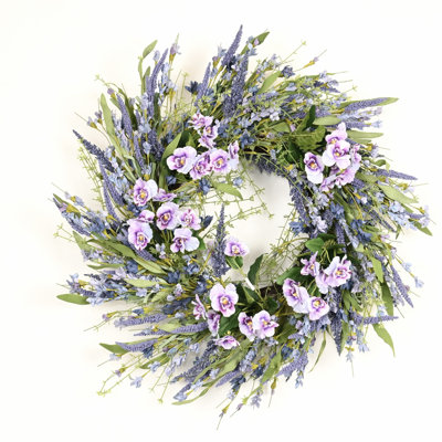 22" Artificial Farmhouse Blossom Cluster Berry Greenery Foliage Spring Summer Pansy Front Door Wreath