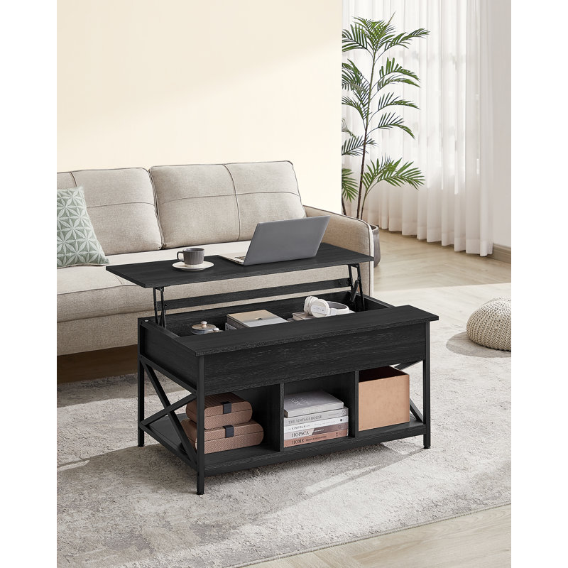 Anavilhanas Lift Top Coffee Table with Storage, Black, Rustic Brown