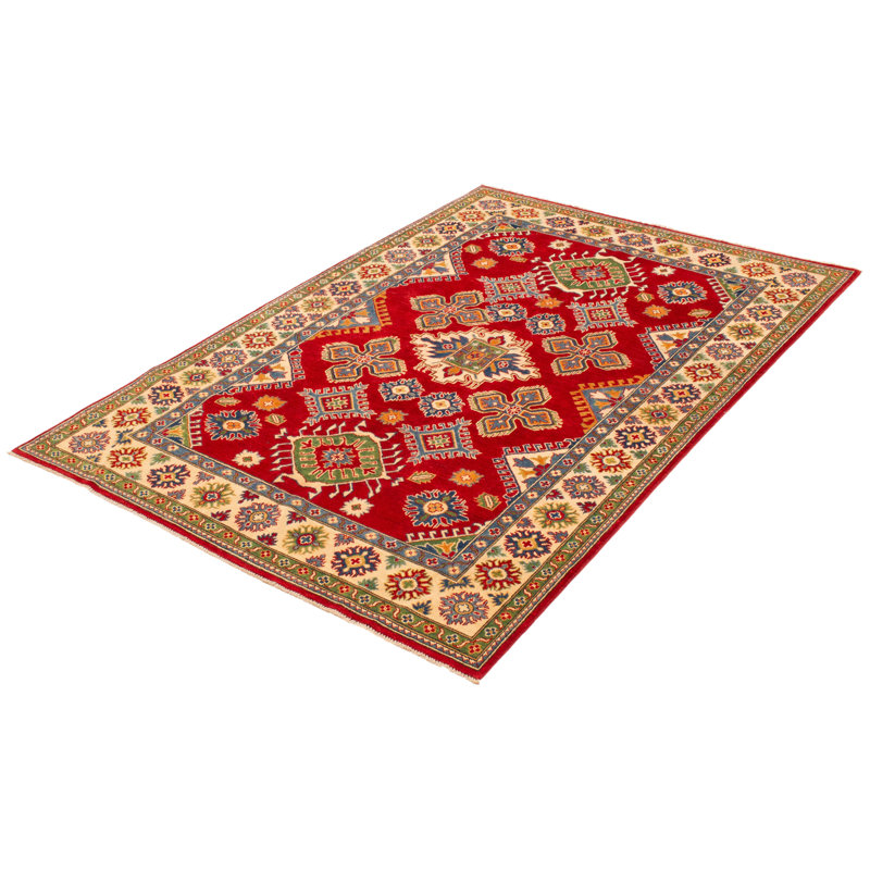 Tapis unique en laine noué à la main 6 pi 1 po x 9 pi nouvel âge en rouge foncé / jaune Odice