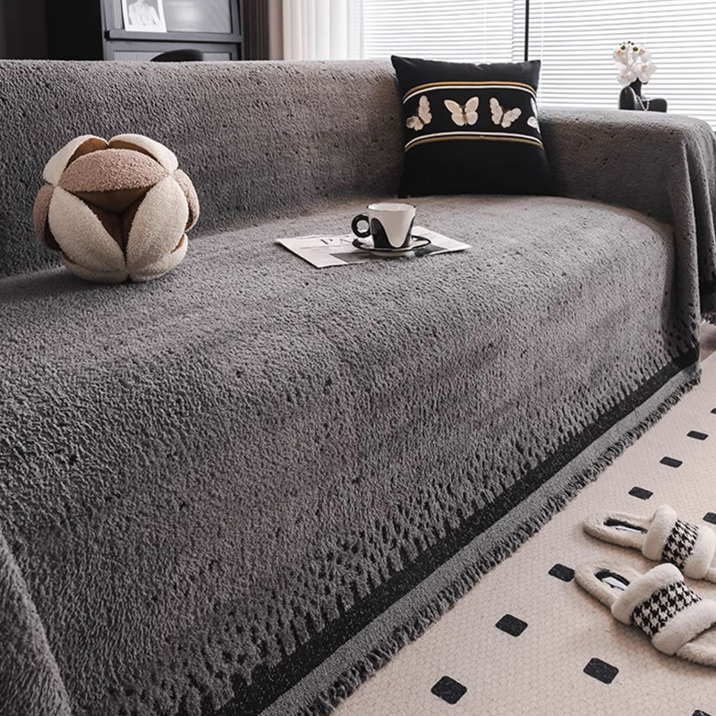Housse pour canapé en velours à coussins carrés / rectangulaires, H 0,2 po x l 70,87 po x P 70,87 po, Velours noir / gris
