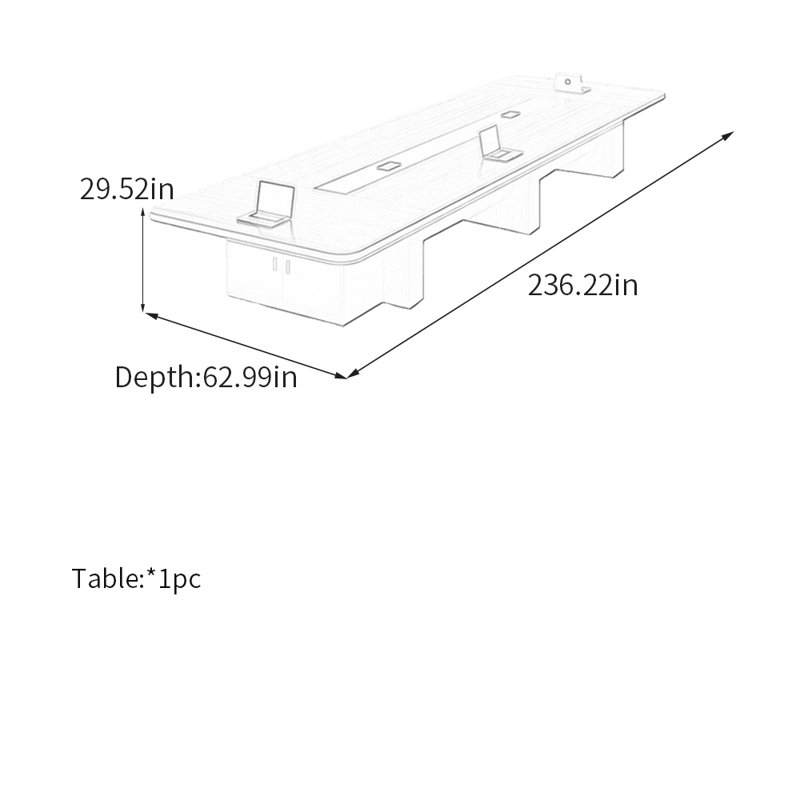 Table de conférence moderne et minimaliste avec rangement, H 29,52 po x L 236,22 po x l 62,99 po