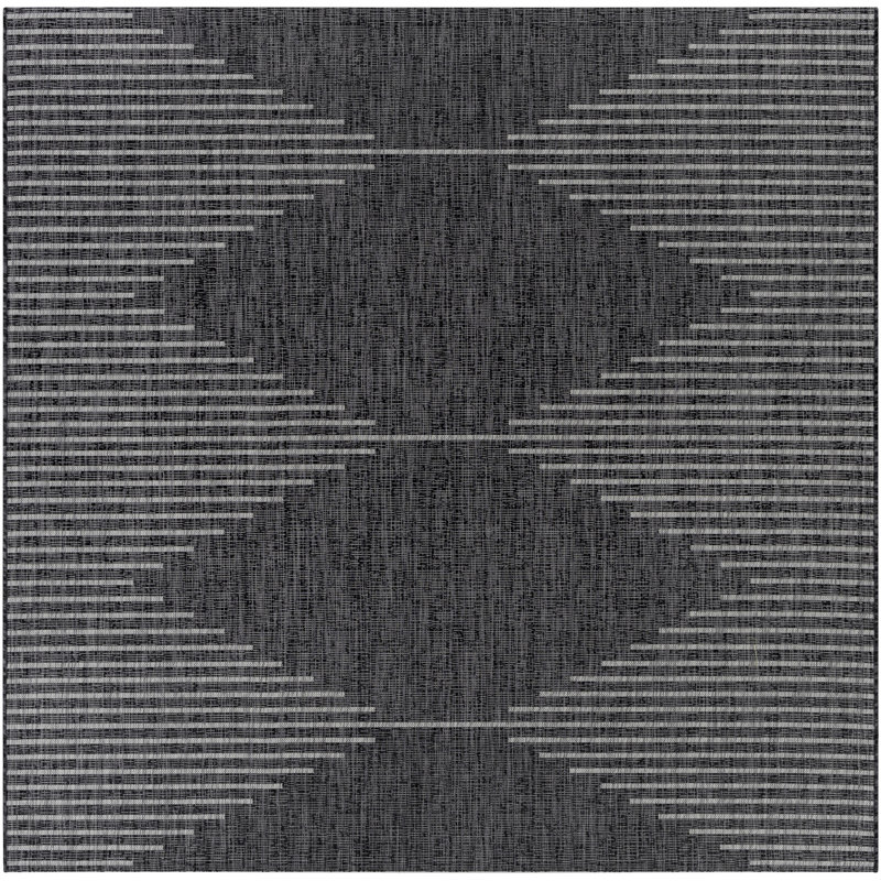 Abdulazeez Irielle Geometric Black Indoor/Outdoor Area Rug, Square 7'10"