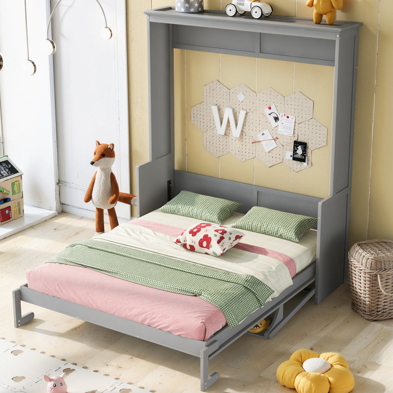 Queen Size Wall-Mounted Murphy Bed with Shelf Desk
