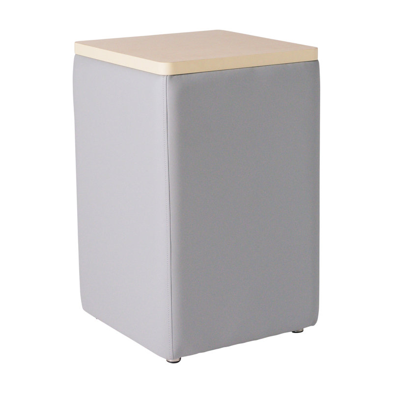 Pro Series Upholstered Square Ottoman Table with Tech Panel, Gray/Maple