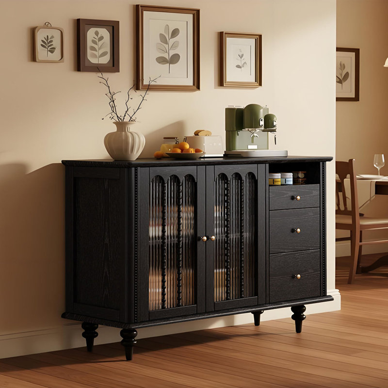 Buffet de rangement rétro et simple, Noir, H 39,37 po x l 59,05 po x P 15,74 po