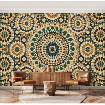 Wall Mural Peel and Stick Wallpaper moroccan vintage tile Self-Adhesive Removable Contact Paper Wall Decor for Living Room Bedroom 69"H x 96"W