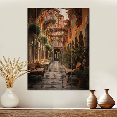 Spanish Hacienda Print on Natural Wood