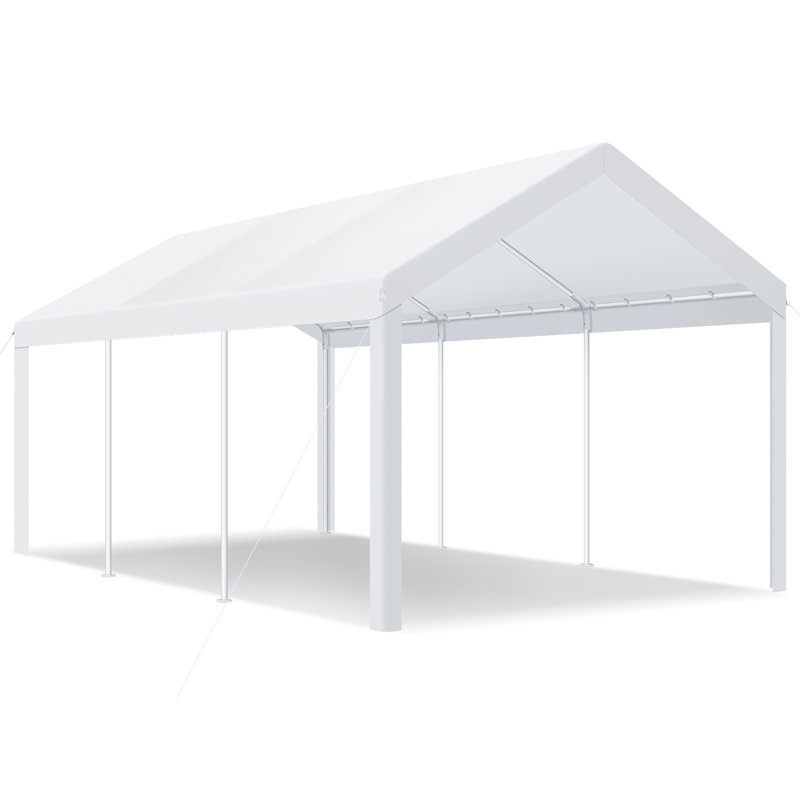 Garage portatif robuste 10 pi x 20 pi, abri d'auto amélioré avec sacs de sable intégrés, Blanc / Blanc