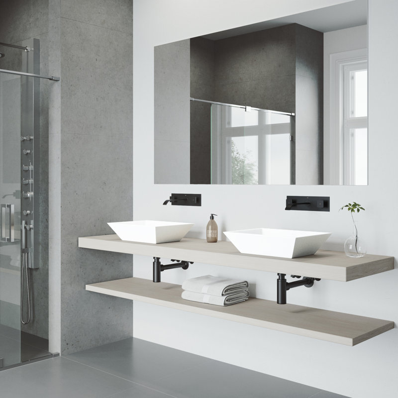 Vinca 18" L x 14" W x 5" H Rectangular White Matte Stone Vessel Bathroom Sink with 3" H Faucet