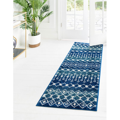 Tapis bleu / ivoire en polypropylène tissé à la machine Briehn