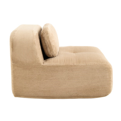 Canapé d'angle modulaire en velours côtelé camel avec coussins, aucun assemblage requis, accoudoirs incurvés, design ergonomique multipositions réglables, base antidérapante, 1 place, profondeur 91,6 cm, largeur 104,4 cm.