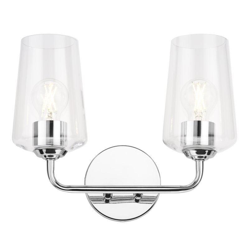 Celino Two-Light Bath & Vanity with Glass, Clear, Polished Chrome