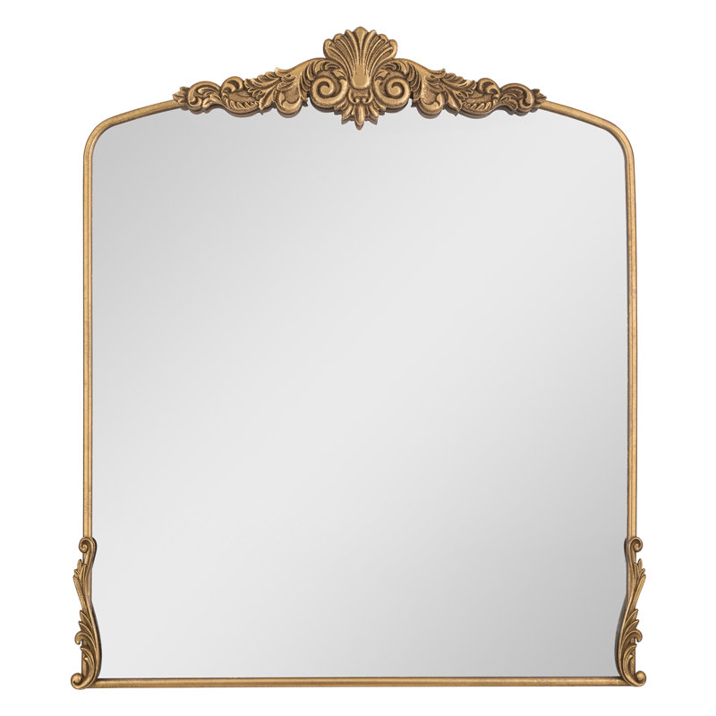 Miroir mural baroque vintage en forme d'arche, 91 x 76 cm, avec cadre en métal doré, 36" x 30"